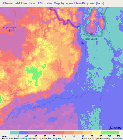 Blumenfeld,Belize Elevation Map