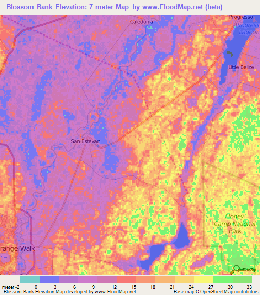 Blossom Bank,Belize Elevation Map