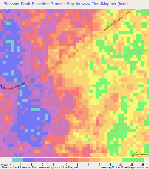 Blossom Bank,Belize Elevation Map
