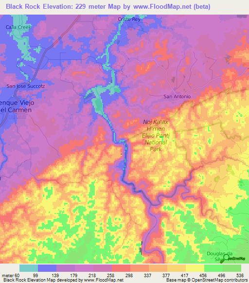 Black Rock,Belize Elevation Map