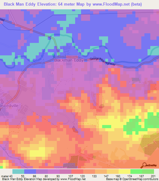 Black Man Eddy,Belize Elevation Map