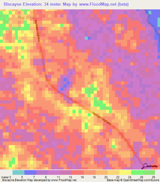 Biscayne,Belize Elevation Map