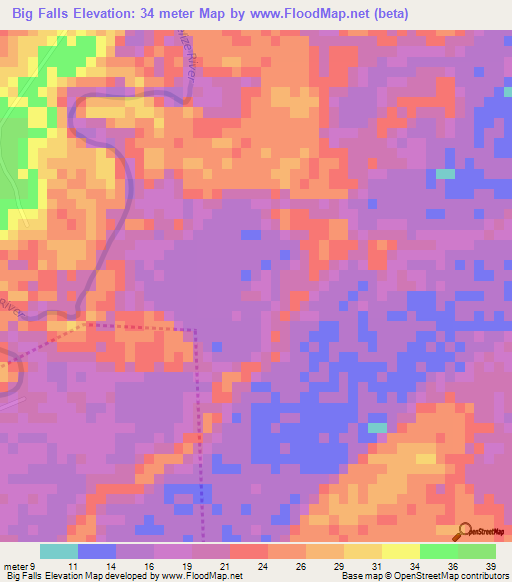 Big Falls,Belize Elevation Map