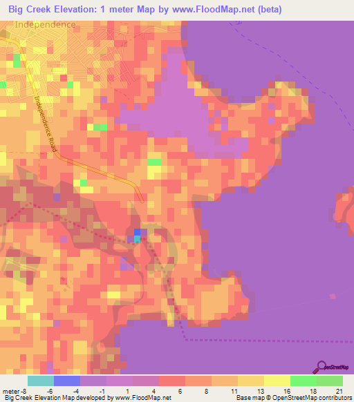 Big Creek,Belize Elevation Map