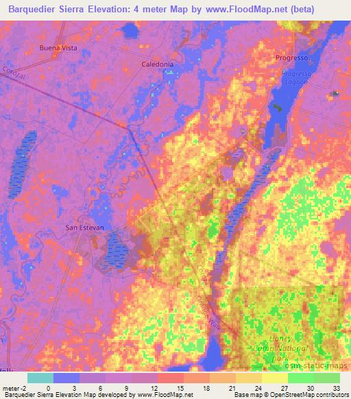 Barquedier Sierra,Belize Elevation Map