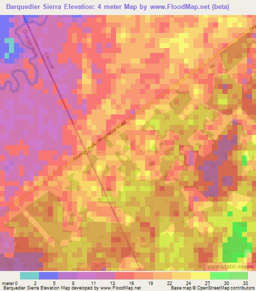 Barquedier Sierra,Belize Elevation Map