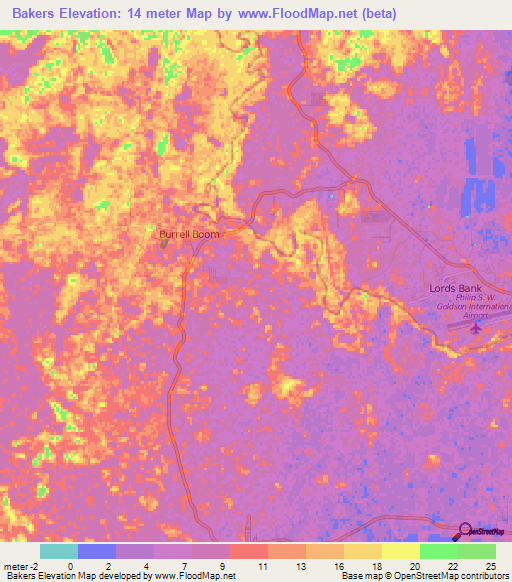 Bakers,Belize Elevation Map