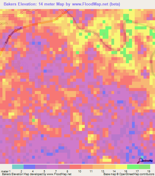 Bakers,Belize Elevation Map