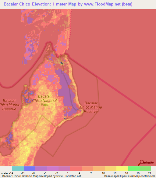 Bacalar Chico,Belize Elevation Map