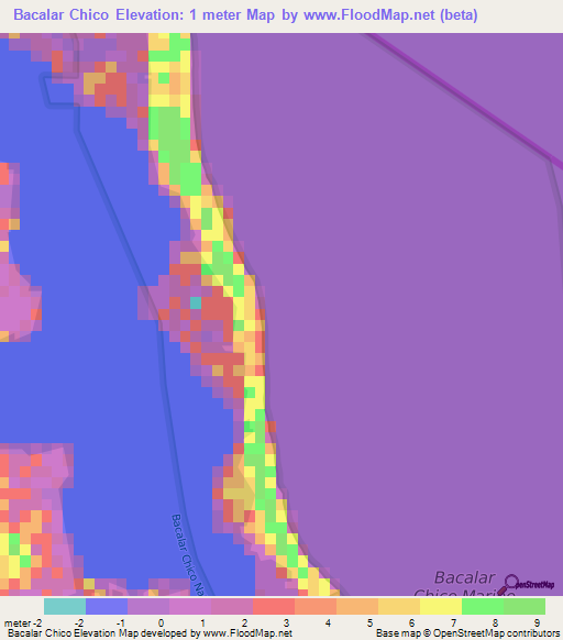 Bacalar Chico,Belize Elevation Map