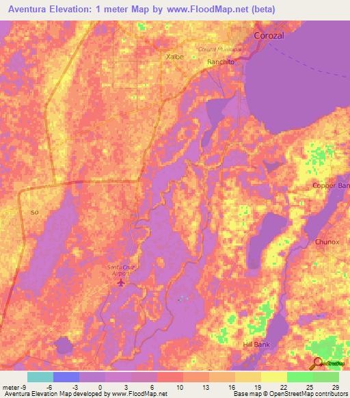 Aventura,Belize Elevation Map