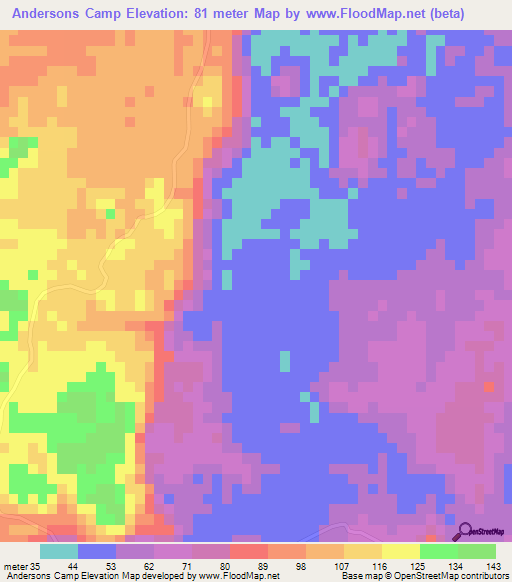 Andersons Camp,Belize Elevation Map