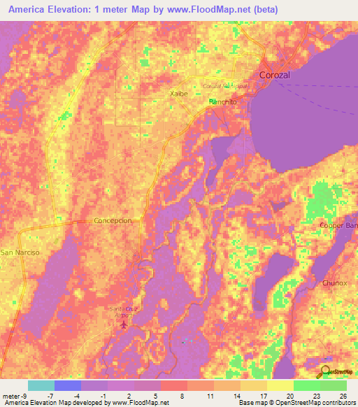 America,Belize Elevation Map