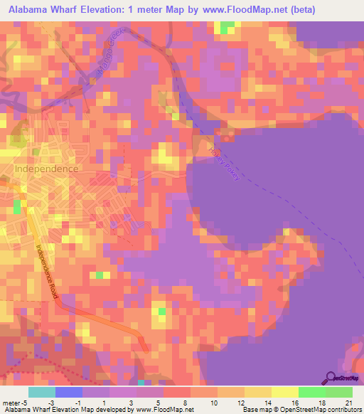 Alabama Wharf,Belize Elevation Map