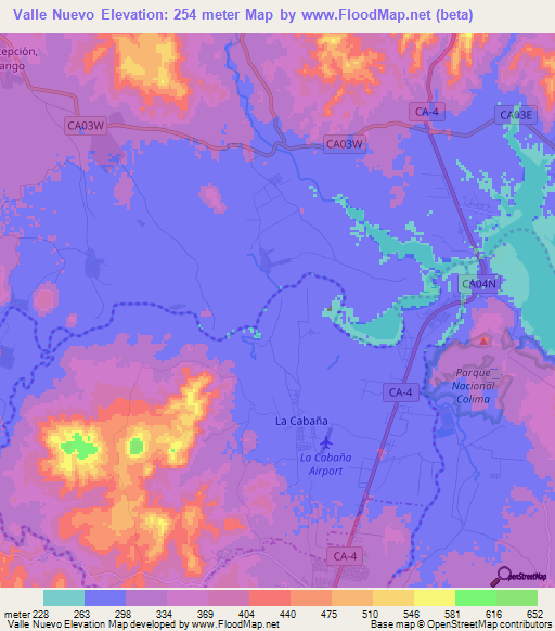 Valle Nuevo,El Salvador Elevation Map