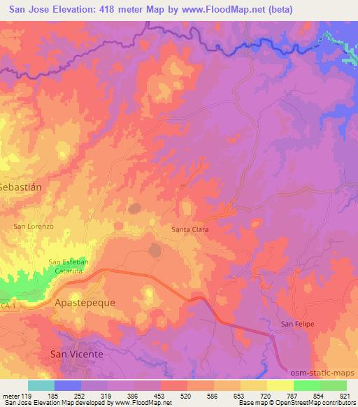 San Jose,El Salvador Elevation Map