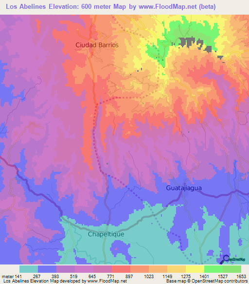 Los Abelines,El Salvador Elevation Map