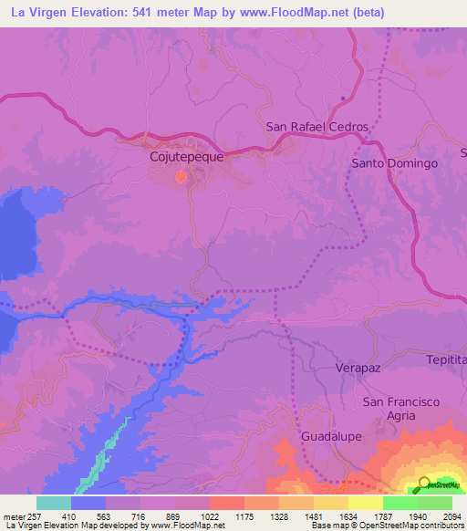 La Virgen,El Salvador Elevation Map
