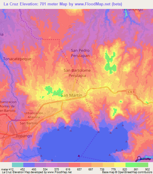 La Cruz,El Salvador Elevation Map