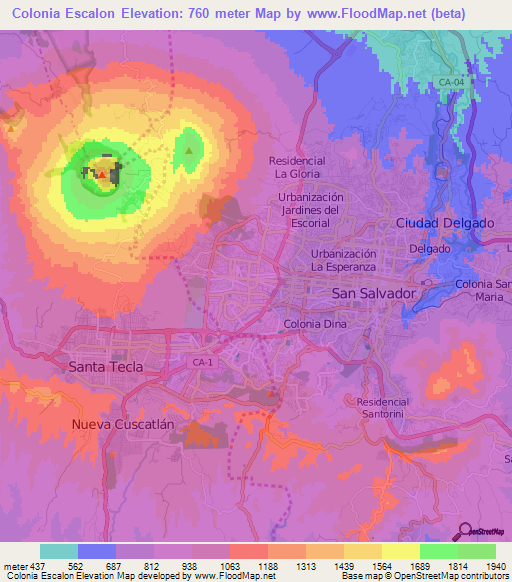 Colonia Escalon,El Salvador Elevation Map