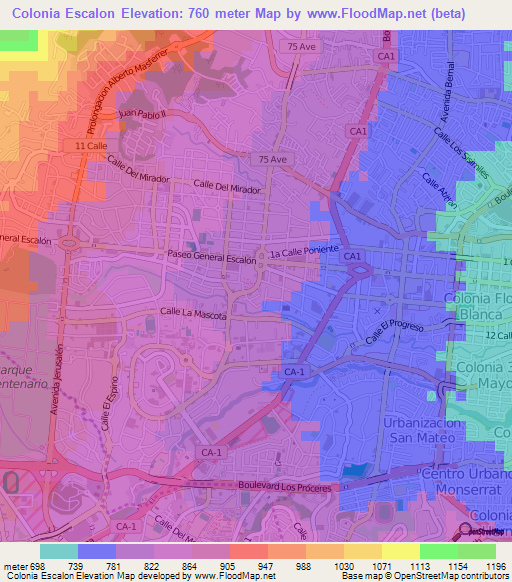 Elevation of Colonia Escalon,El Salvador Elevation Map, Topography, Contour
