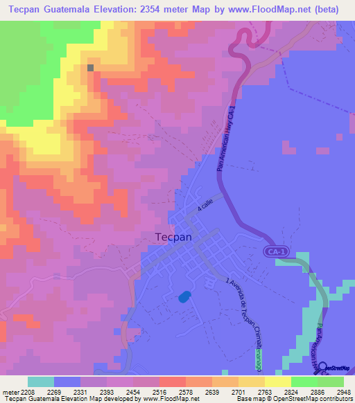 Tecpan Guatemala,Guatemala Elevation Map