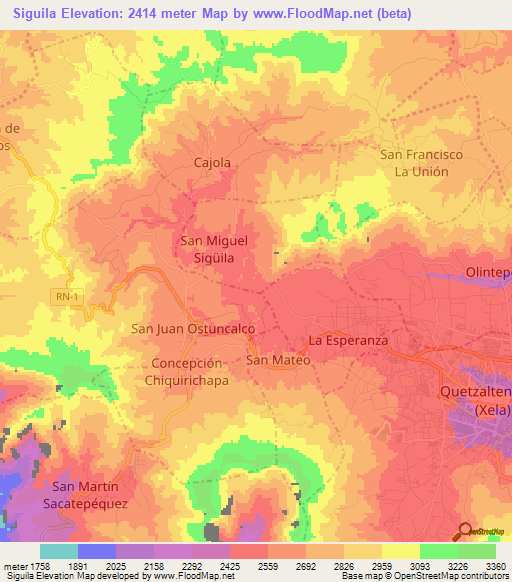 Siguila,Guatemala Elevation Map