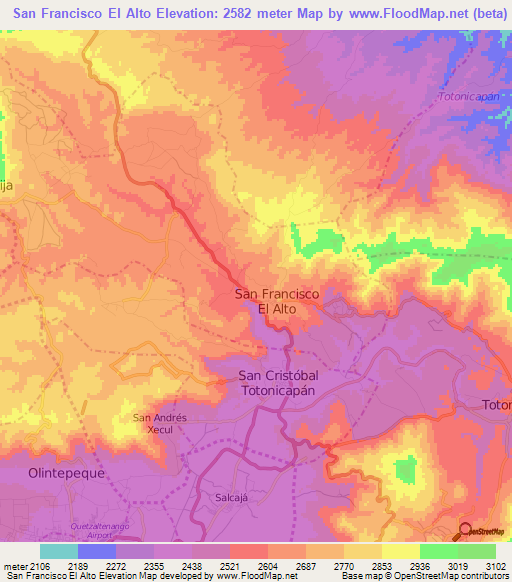 San Francisco El Alto,Guatemala Elevation Map