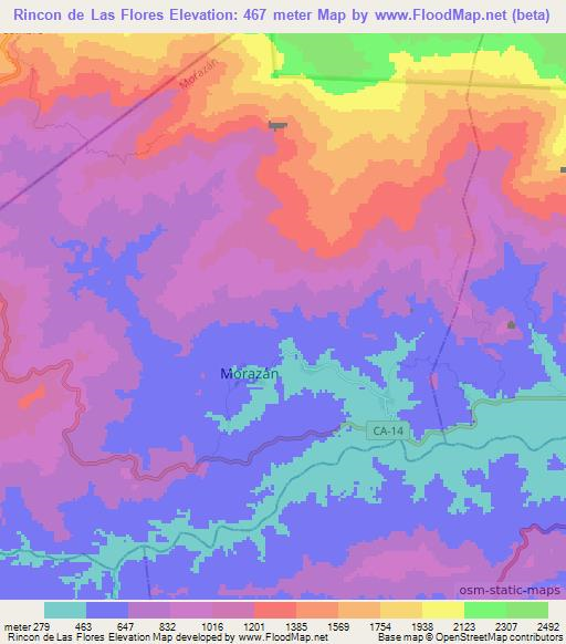 Rincon de Las Flores,Guatemala Elevation Map