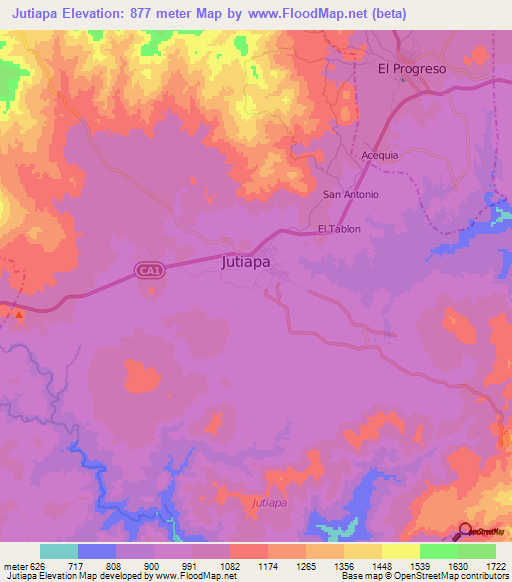 Jutiapa,Guatemala Elevation Map