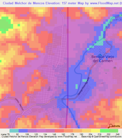 Ciudad Melchor de Mencos,Guatemala Elevation Map