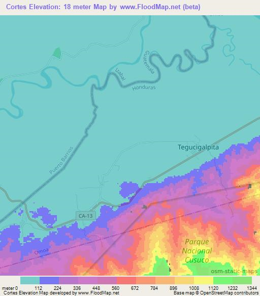 Cortes,Honduras Elevation Map