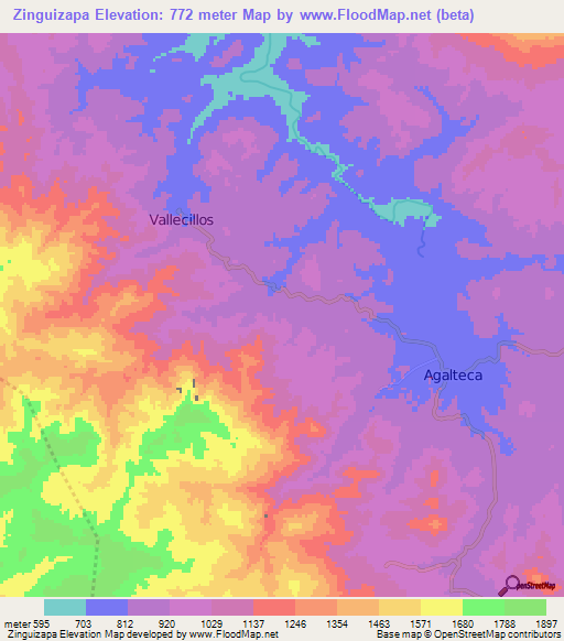 Zinguizapa,Honduras Elevation Map