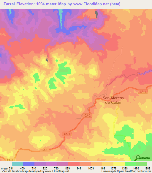 Zarzal,Honduras Elevation Map