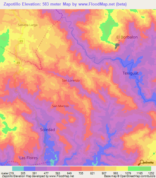 Zapotillo,Honduras Elevation Map