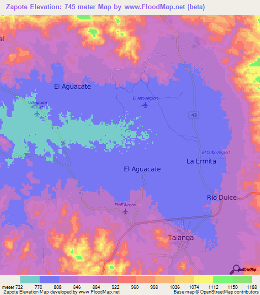 Zapote,Honduras Elevation Map