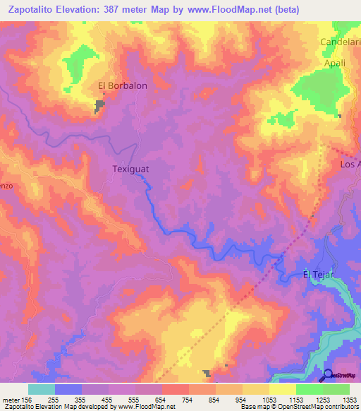 Zapotalito,Honduras Elevation Map
