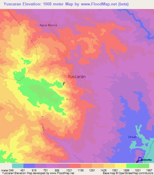 Yuscaran,Honduras Elevation Map