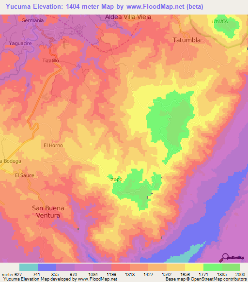 Yucuma,Honduras Elevation Map