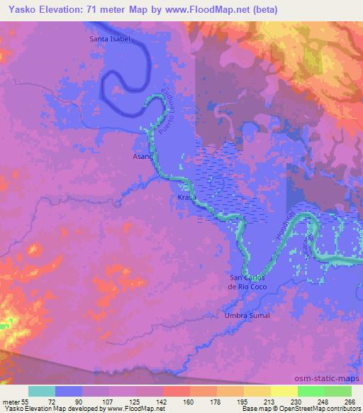 Yasko,Honduras Elevation Map