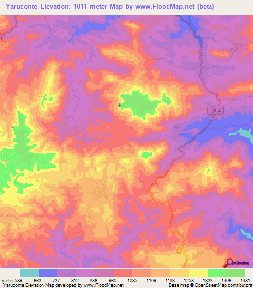 Yaruconte,Honduras Elevation Map
