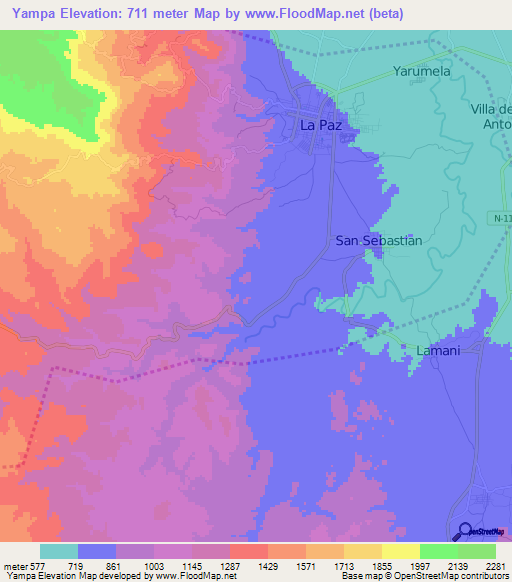 Yampa,Honduras Elevation Map