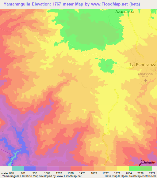 Yamaranguila,Honduras Elevation Map