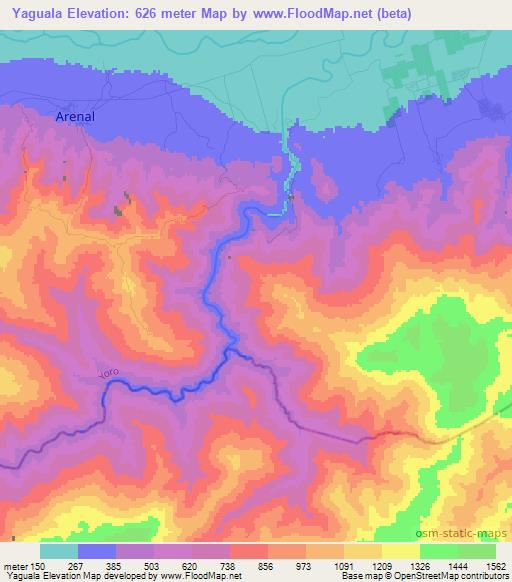 Yaguala,Honduras Elevation Map