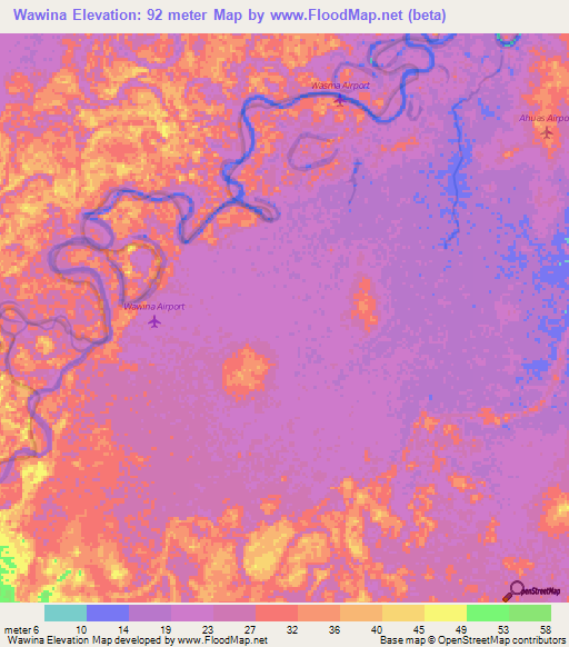 Wawina,Honduras Elevation Map