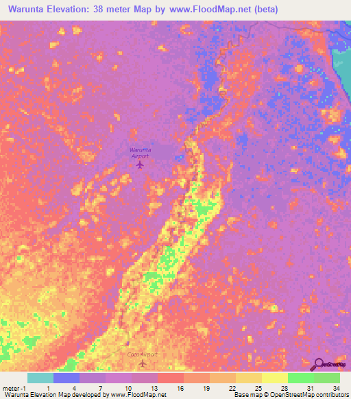 Warunta,Honduras Elevation Map