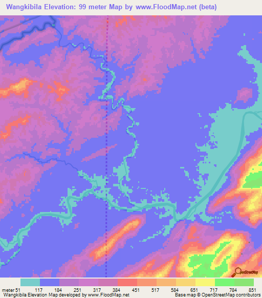 Wangkibila,Honduras Elevation Map