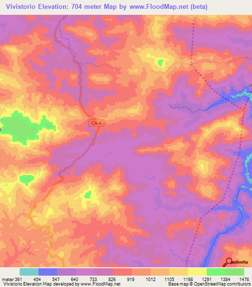 Vivistorio,Honduras Elevation Map