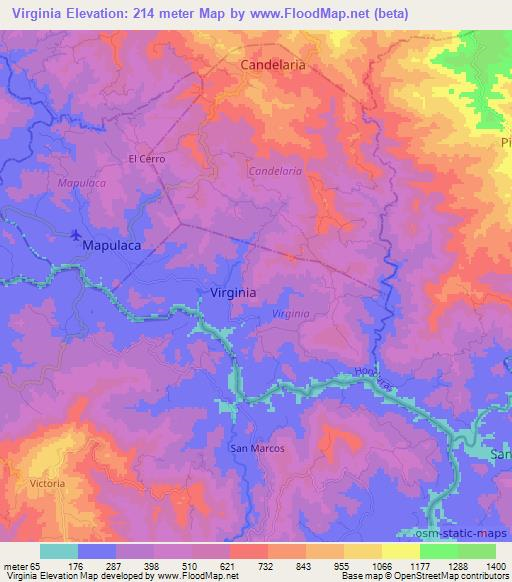 Virginia,Honduras Elevation Map