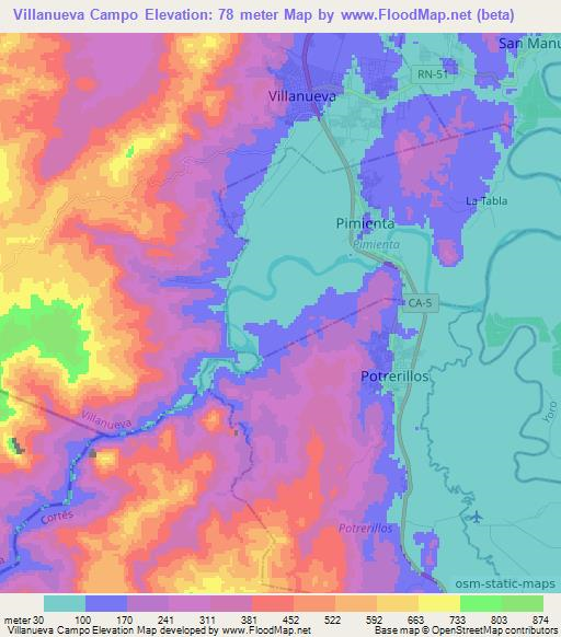 Villanueva Campo,Honduras Elevation Map